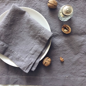 Natural Hemp/Cotton napkins, softened napkins set, handmade napkins, purple stonewashed textile image 1