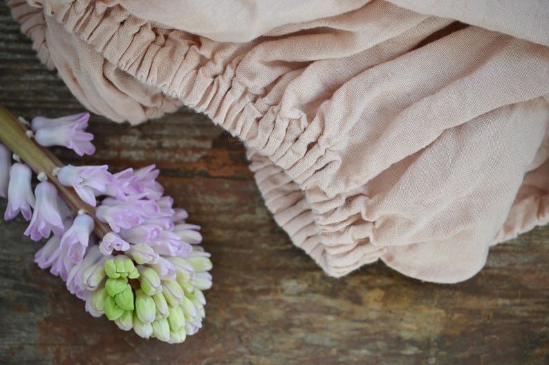Fitted Natural Linen Bed Sheet. Dusty Pink. Choose More Etsy