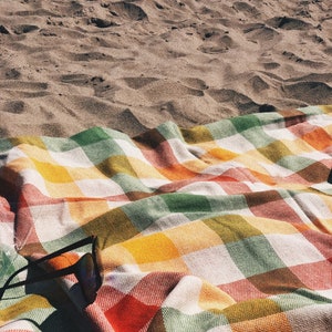 Linen BEACH blanket, picnic blanket, beach plaid image 6