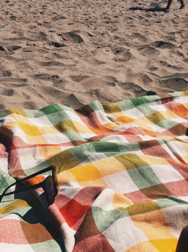 Linen BEACH blanket, picnic blanket, beach plaid image 6