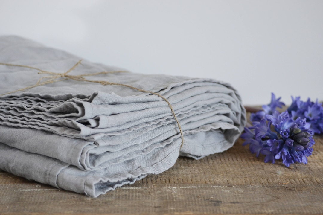 Simple Grey Linen Flat Bed Sheet. More Colors Available. Stone Washed