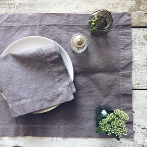 Natural Hemp/Cotton napkins, softened napkins set, handmade napkins, purple stonewashed textile image 2