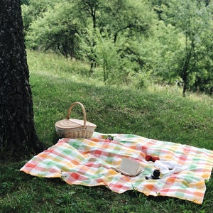 Linen BEACH blanket, picnic blanket, beach plaid image 2