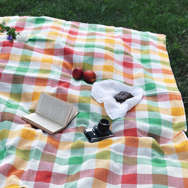 Linen BEACH blanket, picnic blanket, beach plaid