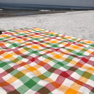 Linen BEACH blanket, picnic blanket, beach plaid image 7