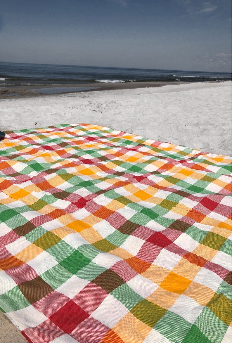 Linen BEACH blanket, picnic blanket, beach plaid image 7