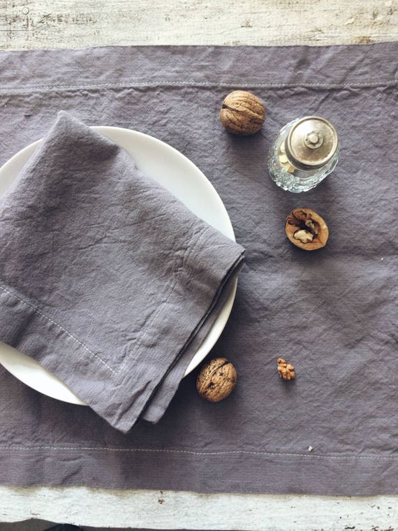 Natural Hemp/Cotton  napkins, softened  napkins set, handmade napkins,  purple stonewashed textile