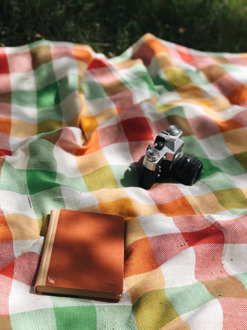 Linen BEACH blanket, picnic blanket, beach plaid image 3