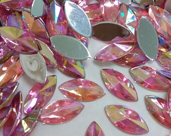 Horse Eye Purple AB Pointed Face Acrylic Flat Back Rhinestones Scrapbooking Crafts Silver Foil Backing Iridescent Wholesale Bulk Navette