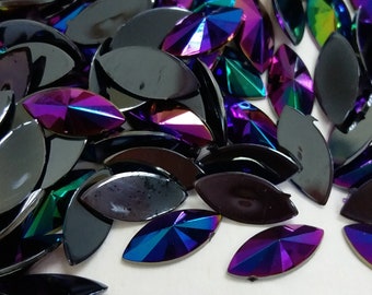 Horse Eye Purple AB Pointed Face Acrylic Flat Back Rhinestones Scrapbooking Crafts Silver Foil Backing Iridescent Wholesale Bulk Navette