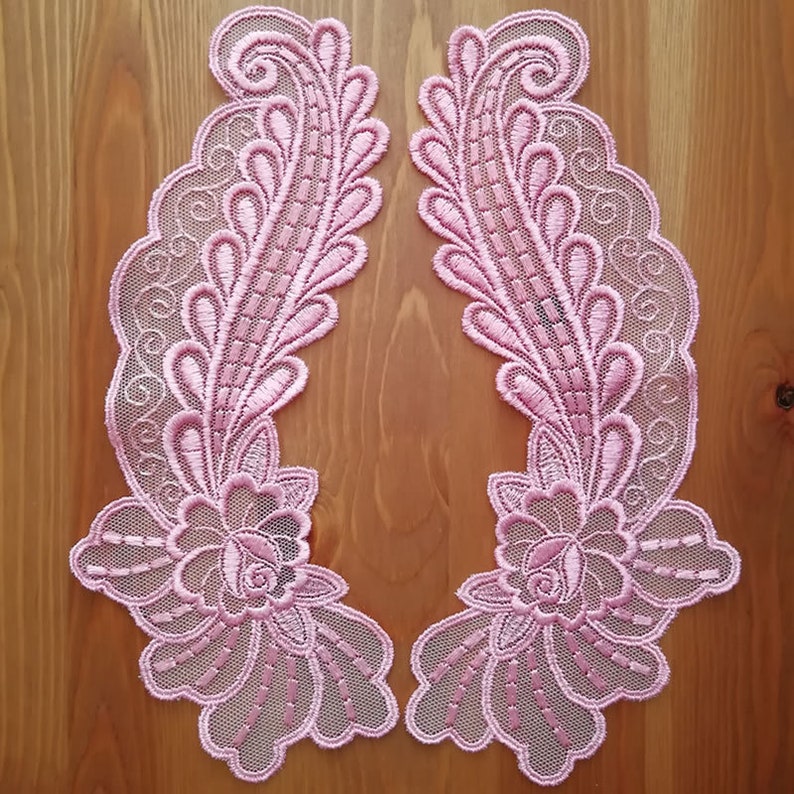 Rose color 9.5cm x 20cm per side 1 pair Rose /& Vine Collar Lace Applique Lt