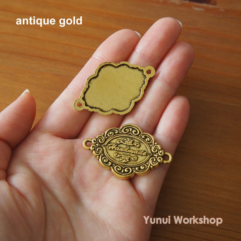 W41mm x L26mm Scalloped Oval Connector Label with word Handmade 3 antique color options Metal Accessory Parts 3pcs