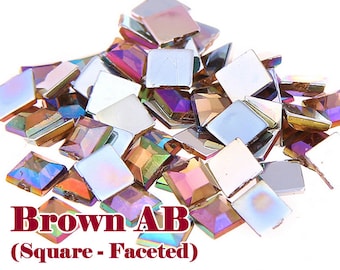 Brown AB (Square Shaped) Acrylic Faceted Flat Back Rhinestones Cabochon Deco Scrapbooking Nail Art Craft (WHOLESALE) - 4mm/6mm