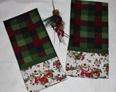 Queen Size Snow Family Christmas Tree Farm Pillowcases, Christmas Red Pickup Truck Pillowcases, Christmas Buffalo Check Burgundy and Green