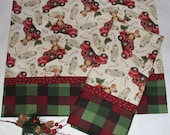 Queen Size Toy Bear Christmas Pillowcases, Toy Truck Christmas Pillowcases, Merry Christmas, Candy Canes, Red Green Check, Childs Christmas