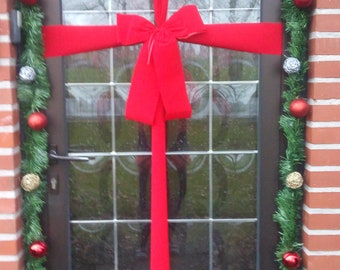 Grand Noeud De Velours Rouge Noël - Arc Décoratif Pour Arbre, Porte, Cheminée Et Cadeaux