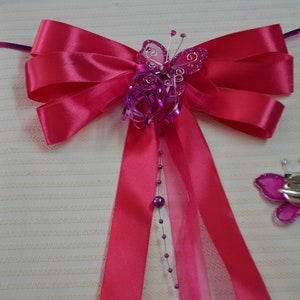 Chic bow for girls school cone, many colors to choose from, sugar cone bow, butterfly pin, brooch Pink-Fuchsia