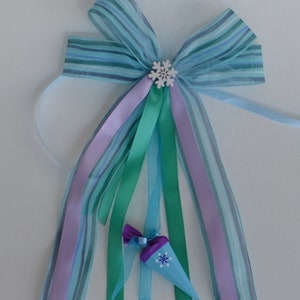 School cone bow blue, ice crystal, ice queen, with mini school cone, candy cone bow fits Princess Elsa, Anna