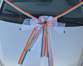 Hochzeit - Deko - Schleife pride, LGBT - Autoschleife - Fertigschleife - Regenbogenhochzeit, Brautauto, Hochzeitswagen