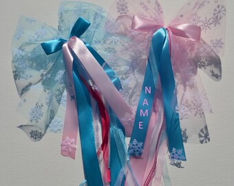 Cônes d'école - noeud cadeau - thème Frozen, Elsa, noeud cadeau flocon de neige, princesse des glaces, reine des neiges, grand noeud de cône d'école