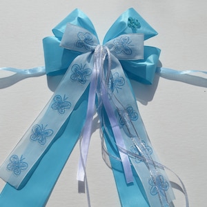 Arc de sac d’école, arc papillon bleu, arc de sac à sucre avec paillettes et NOM