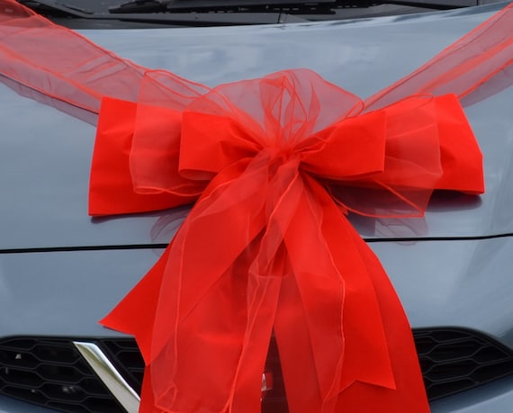 CaPiSo Fiocco Regalo Gigante 18 Cm Con Nastri 50 Cm - 6 Pezzi In Rosso E Oro - Perfetto Per Decorazioni Fai Da Te E Auto