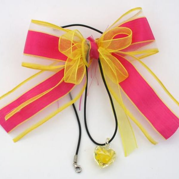 Yellow glass heart with collar, gift idea, Muran