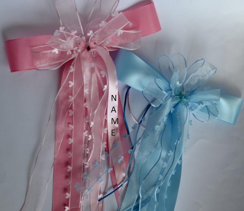 Sueño rosa para niña con mariposa brillante y corazones, personalizado con NOMBRE, lazo de cono de caramelo imagen 1