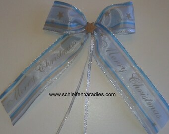 4* Merry Christmas - gift bow in blue - silver, ready-made bow, self-adhesive