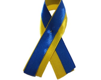 Solidaritätsschleife Ukraine, Anstecker, Awareness Ribbon, Verbundenheit, Charity blau-gelb