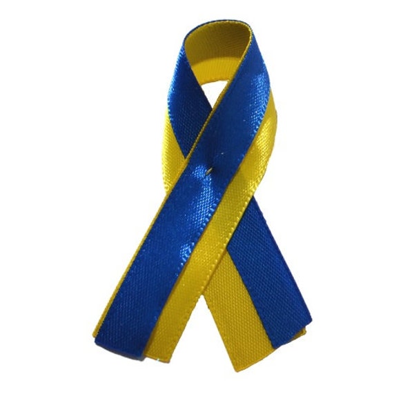 Solidaritätsschleife Ukraine, Anstecker, Awareness Ribbon, Verbundenheit, Charity blau-gelb