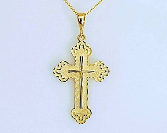 Large Fancy Cross Pendant 14k Yellow Gold / Gift for Her / Not Gold Plated Not Gold Filled / Solid Gold
