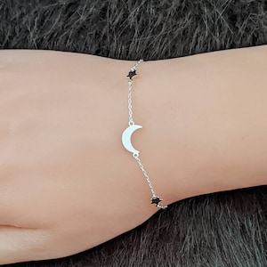 Stars & Moon Bracelet 925 Sterling Silver / Silver Fashion Bracelet / Dainty Silver Bracelet / Star and Celestial Bracelet / Gift for Her