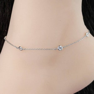 Diamond by the Yard Anklets 925 Sterling Silver Cubic Zirconia /4.5mm. / Layering Anklets / Summer Jewelry / Gift for Her / Stationary