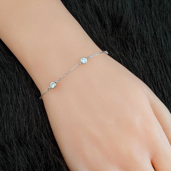 Cubic Zirconia by the Yard Bracelet 925 Sterling Silver / Stationary Bracelet / Layering Bracelet / Adjustable Length / Gift for Her