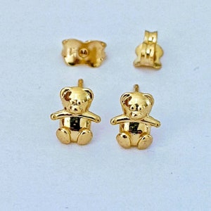 Small Teddy Bear Stud Earrings 14k Yellow Gold / Solid Gold / NOT Gold Plated NOT Gold Filled / Heavy Backs Half Pair or Pair / Gift for Her