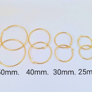 14k Yellow Gold Hoop Earrings / 25mm. 30mm. 40mm. 50mm. / NOT Gold Filled NOT Gold Plated / Comfortable / Light Weight / Gift for Her