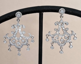 Large Chandelier Diamond Earrings 18k White Gold / Natural Diamonds / Bridal Jewelry / Special Occasion / Gift for Her