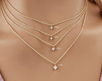 Small Diamond Necklace 14k Gold / Mini Diamond Necklace / Natural Untreated Diamonds / Layering / Floating / Gift for Her