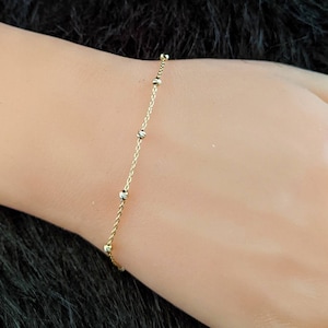 Beaded Bracelet 14k Yellow Gold / Diamond Cut Beads / Adjustable Length / Satellite Anklet / NOT Gold Filled NOT Gold Plated / Solid Gold