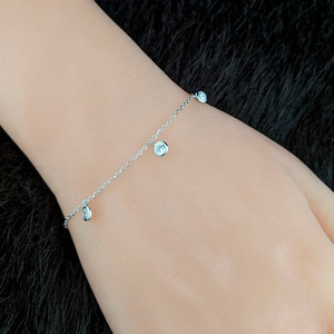 Cubic Zirconia by the Yard Bracelet 925 Sterling Silver / 4.5mm. / Dangling Bracelet / Stacking / Stationary /Adjustable/ Gift for Her