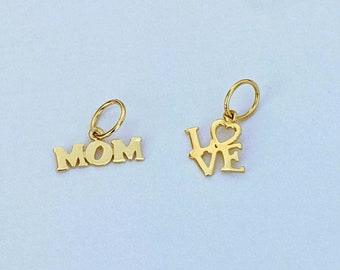 Small Dainty Mom & Love Charm Pendant 14k Yellow Gold / Solid Gold / Gift for Her / Add to Your Jewelry / Charm Pendant