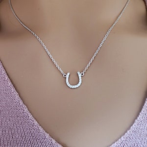 Horseshoe Necklace 925 Sterling Silver & Cubic Zirconia / Lucky Charm Layering Necklace / Good Luck Necklace / Gift for Her / Minimalist