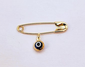 Baby Safety Pin Evil Eye Charms 14k Yellow Gold / Christening / Baptism / Baby Shower / NOT Gold Filled NOT Gold Plated