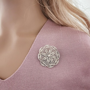 Antique Silver Filigree Brooch / Vintage Brooch / Filigree Finish Necklace .800 Fine Silver / Gift for Her