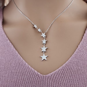Star Lariat Necklace 925 Sterling Silver & Cubic Zirconia  / Celestial Necklace / Asymmetric Necklace / Gift for Her