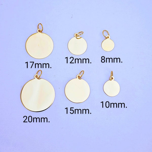 14k. Gold Plain Disc or Initial Pendant Disc 8mm.-10mm.-12mm.-15mm.-17mm.-20mm. / Solid Gold  / Personalized Charm / Gift for Her