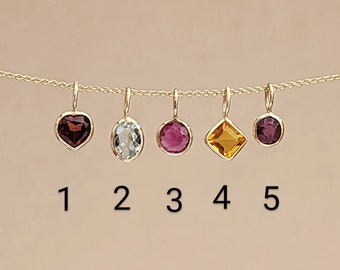 Gem Stone Bezel Charm Pendant 14k Yellow Gold / Natural Birthstone / Sold Separately / Chain is Not Included / Gift For Her / Semi Precious