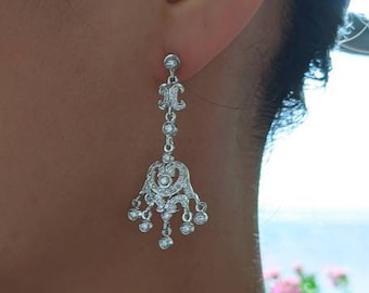 1.19ct. Tw. Diamond Chandelier Earrings 18K White Gold / Luxurious Art Deco Diamonds Earrings / Natural Diamond Earrings / Gift for Her