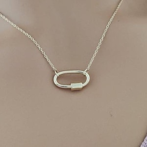 Carabiner Lock Charm Holder 14 Yellow Gold / Oval Charm Enhancer / Carabiner Necklace / Gift for Her